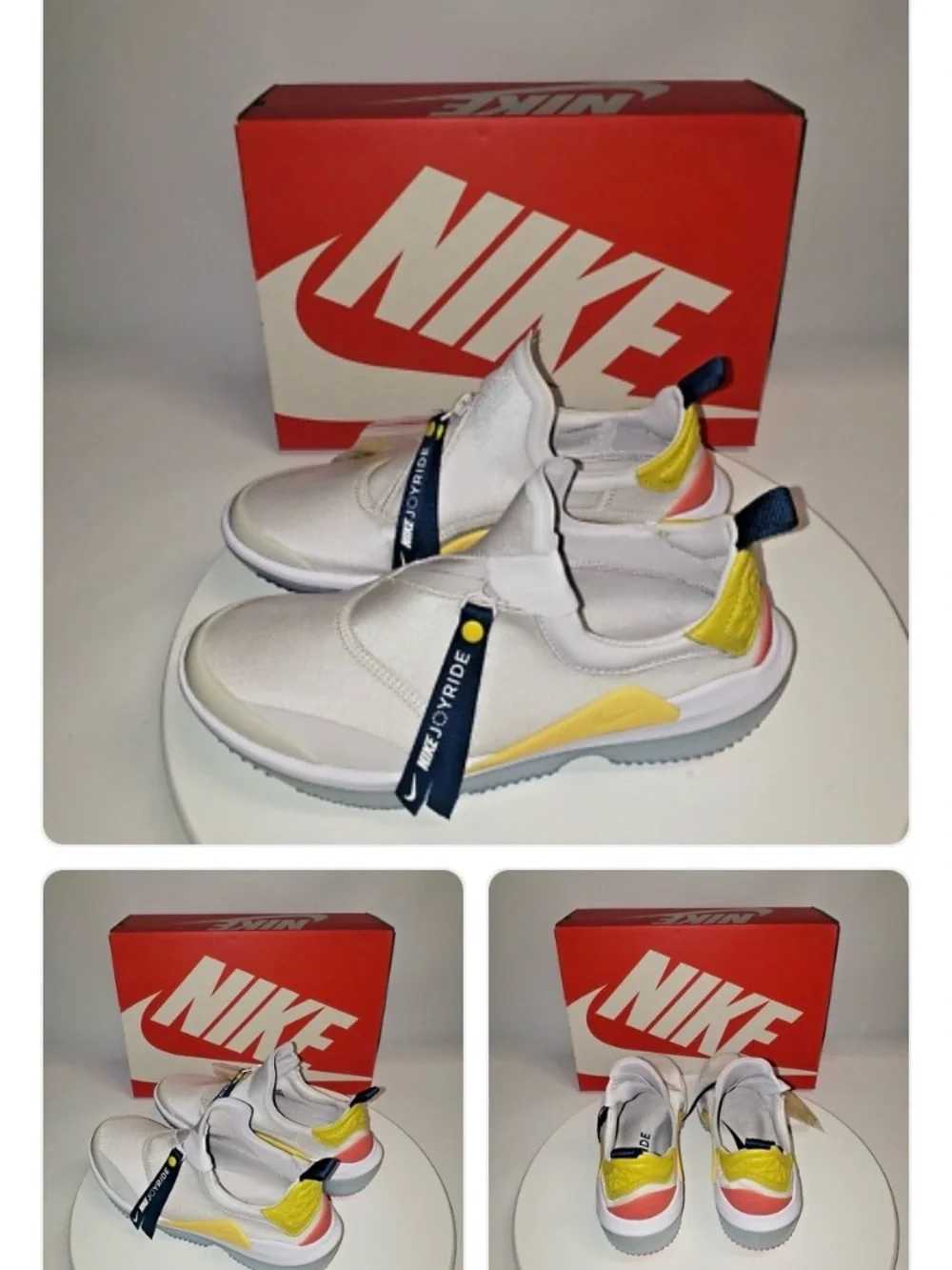 Nike White Slip-On Sneakers with Yellow and Navy Accents
